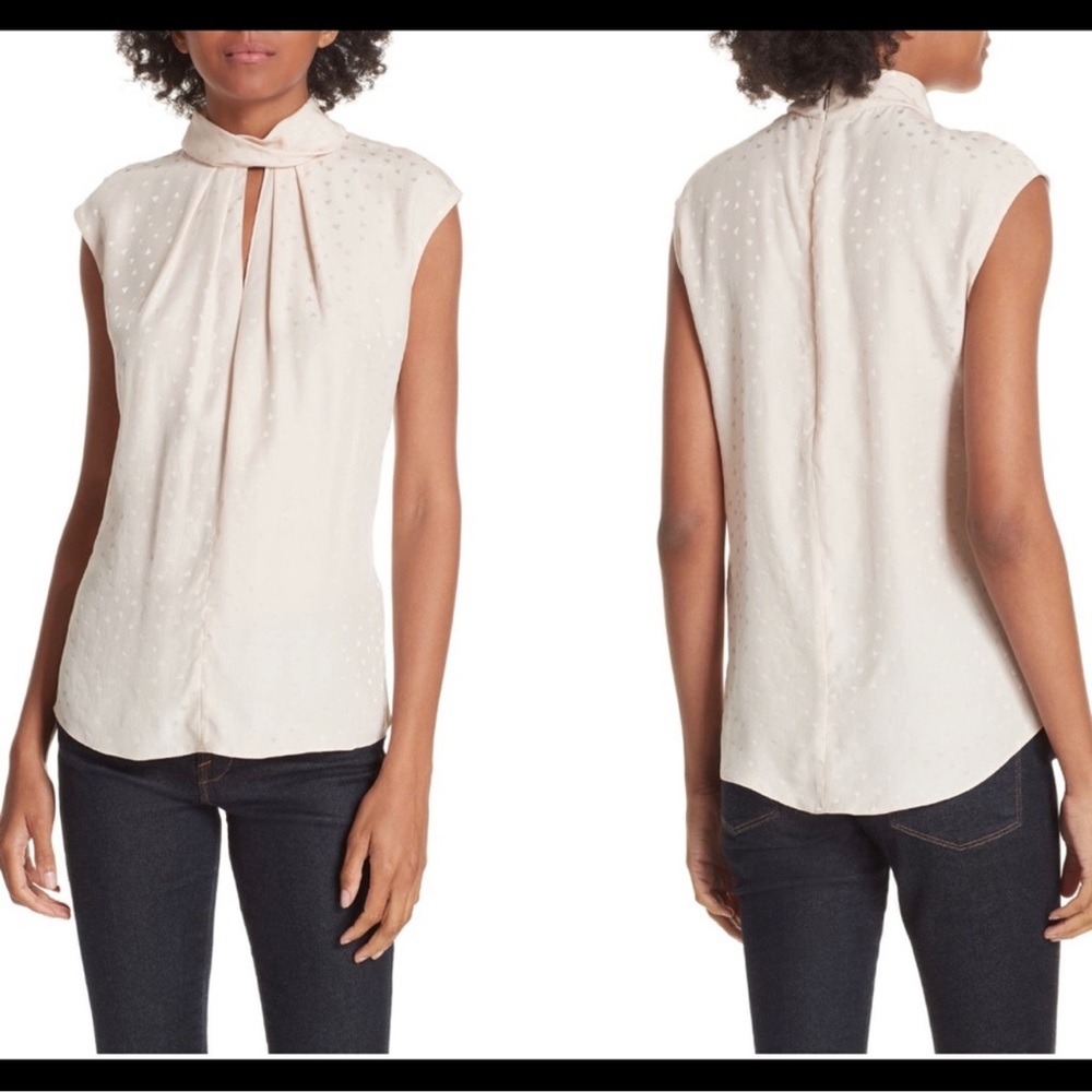 Rebecca Taylor HEART JACQUARD SILK MOCK NECK TOP Small